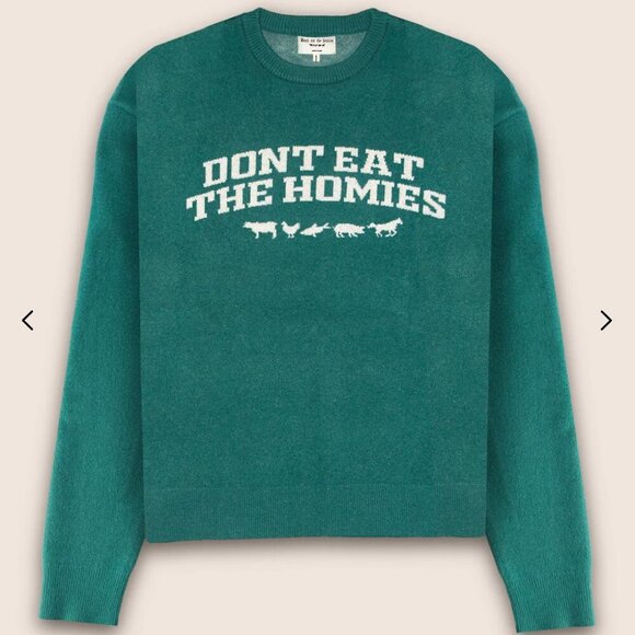 Don't Eat the Homies Sweaters - RARE Don't Eat the Homies Campus Knit Sweater, Green, Size Small (Unisex)